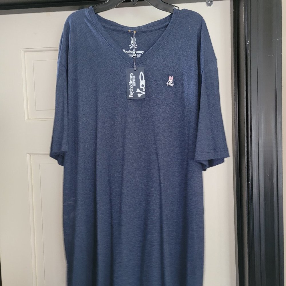 Psycho Bunny V Neck Pima Cotton T-Shirt, Size 8 / XXL, Heather Navy NWT